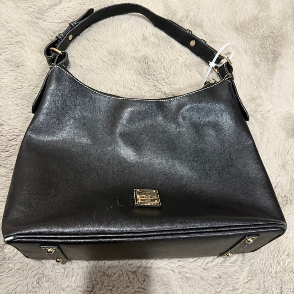 Dooney & Bourke Hobo Bag Womens L Black Luxury Saffiano Leather Gold Hardware